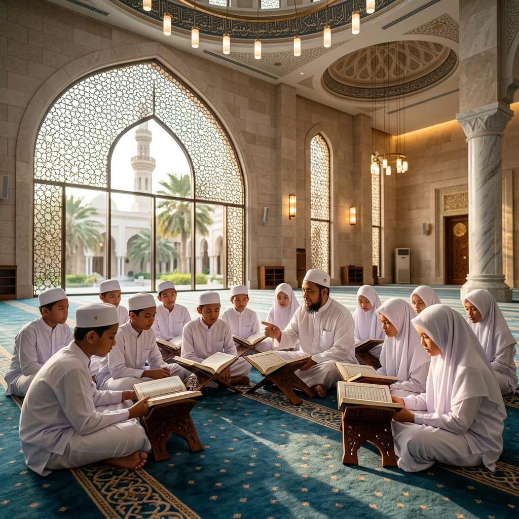 Suasana Santri Belajar di Masjid